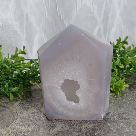 Polished Gray Agate Geode Crystal Home Decor